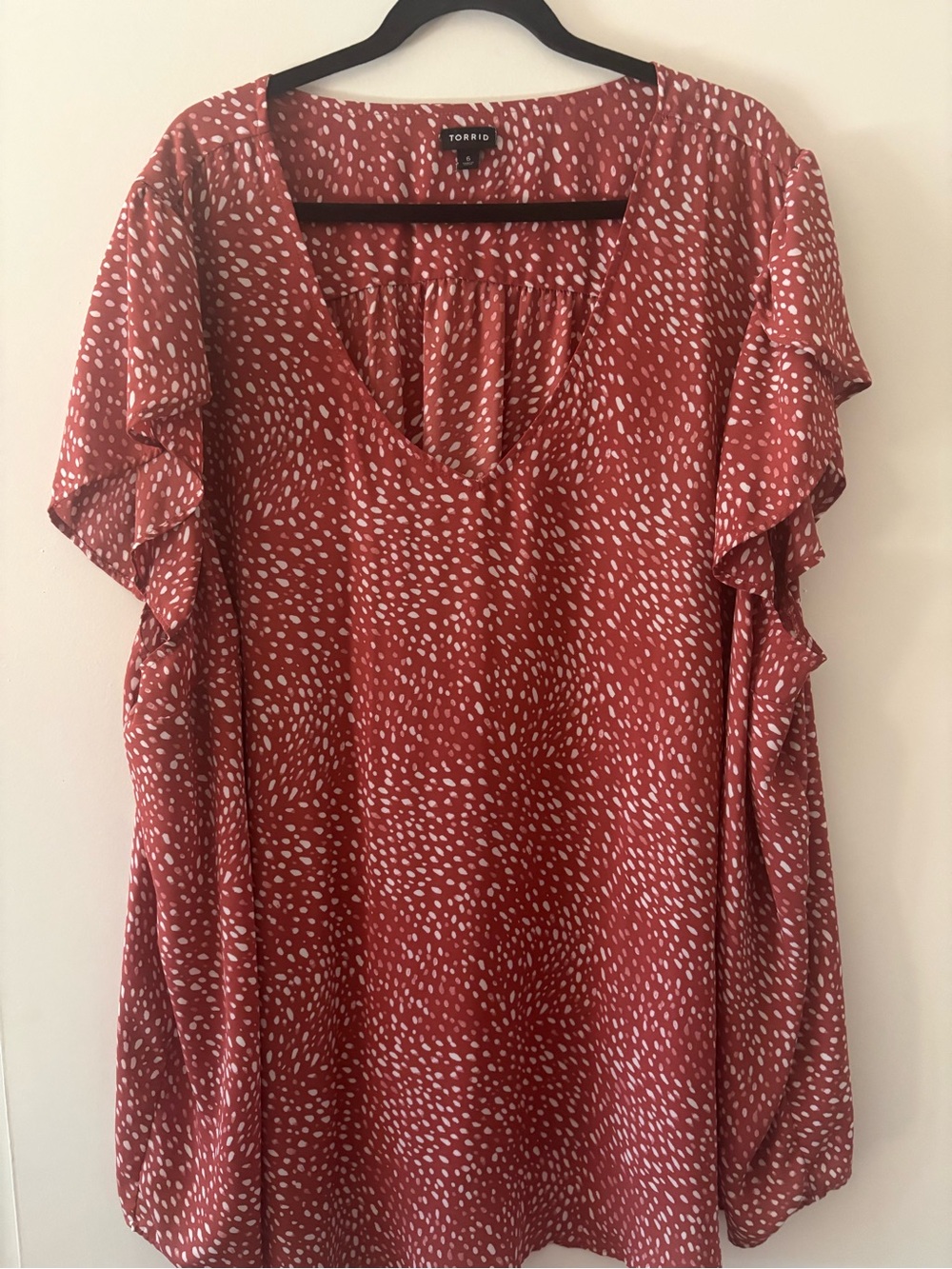 Torrid Rust Dot Ruffle Sleeve Blouse